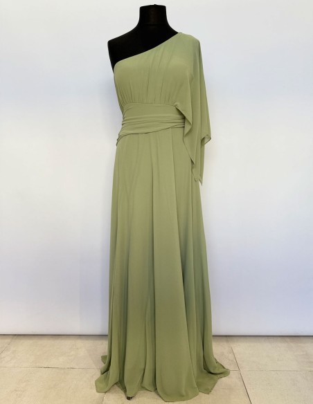 Long gown with asymmetrical chiffon neckline