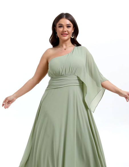 Vestido de fiesta largo con escote asimétrico en gasa