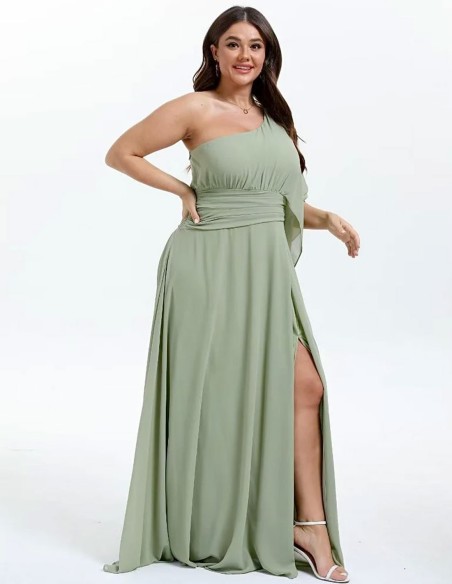 Long gown with asymmetrical chiffon neckline