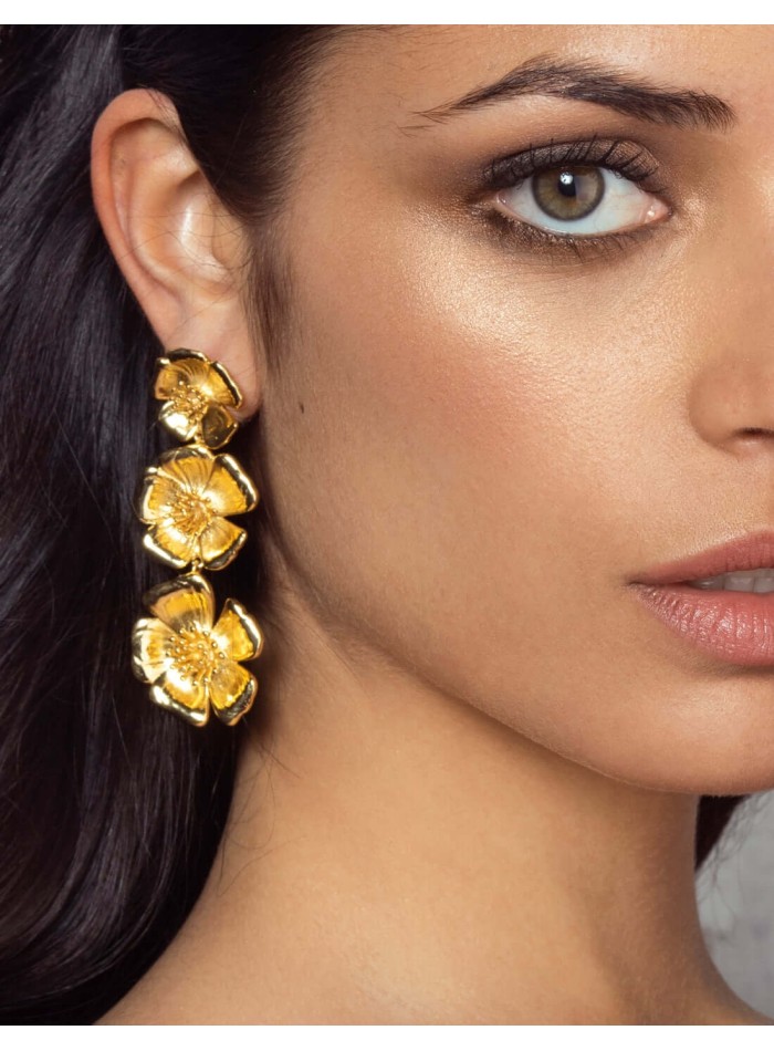 Pendientes dorados con flores - Sevilla