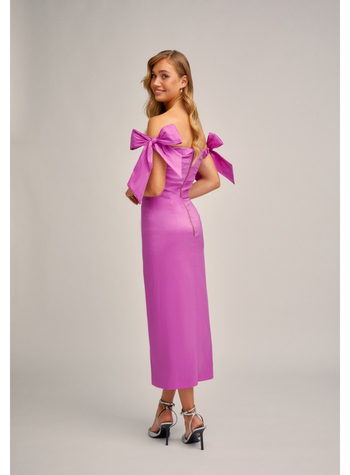 Robe midi Violet en taffetas élastique avec...
