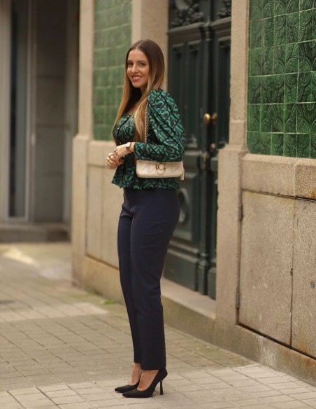 Printed blouse with peplum and square neckline