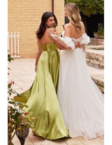 Sanitized long gown  with floaty skirt and adjustable straps