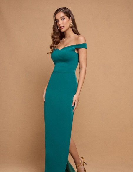 Robe longue vert émeraude avec encolure bandeau