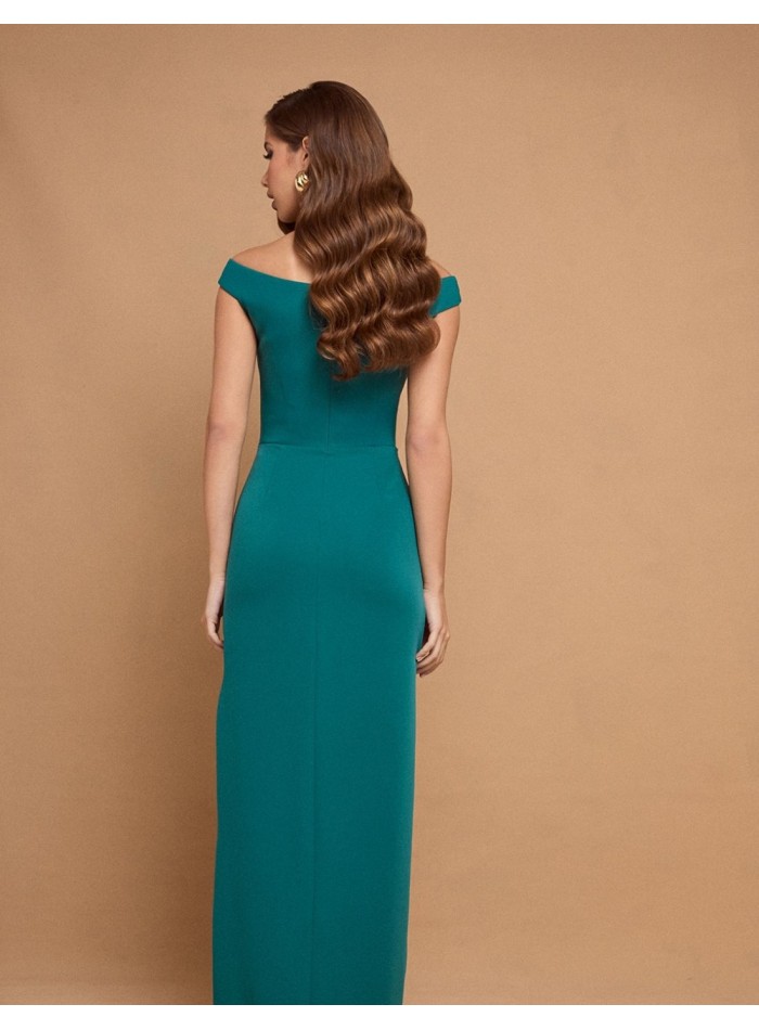 Robe longue vert émeraude avec encolure bandeau