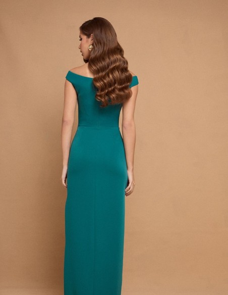 Robe longue vert émeraude avec encolure bandeau