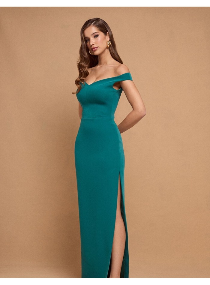 Robe longue vert émeraude avec encolure bandeau