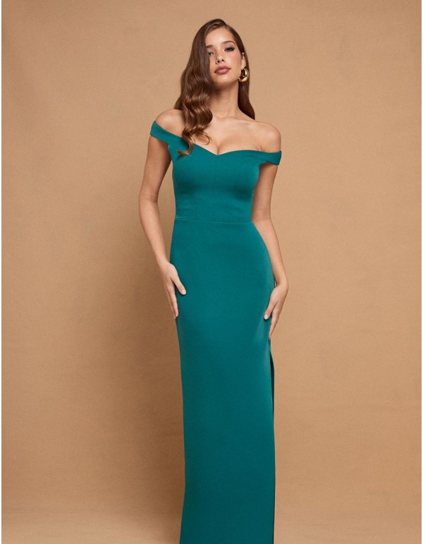 Vestido largo verde esmeralda escote bandeau