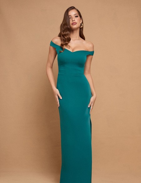 Robe longue vert émeraude avec encolure bandeau