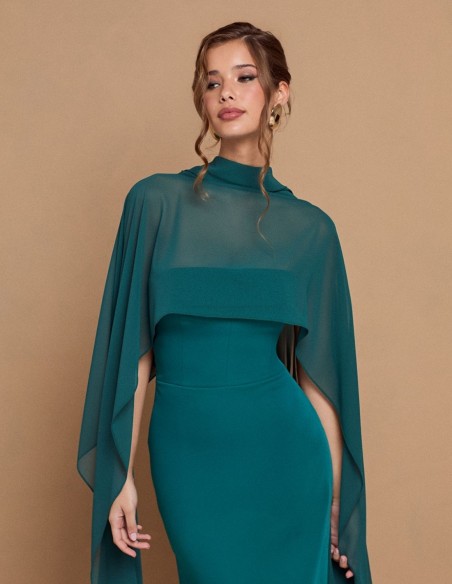 Robe longue sans bretelles avec cape vert émeraude