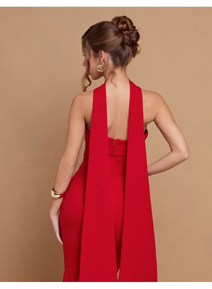 Longue robe de soirée rouge sans bretelles avec...