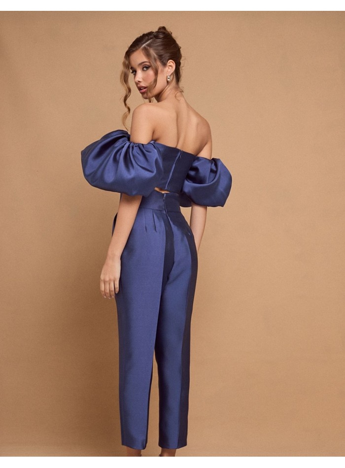 Straight long blue party pants with high rise