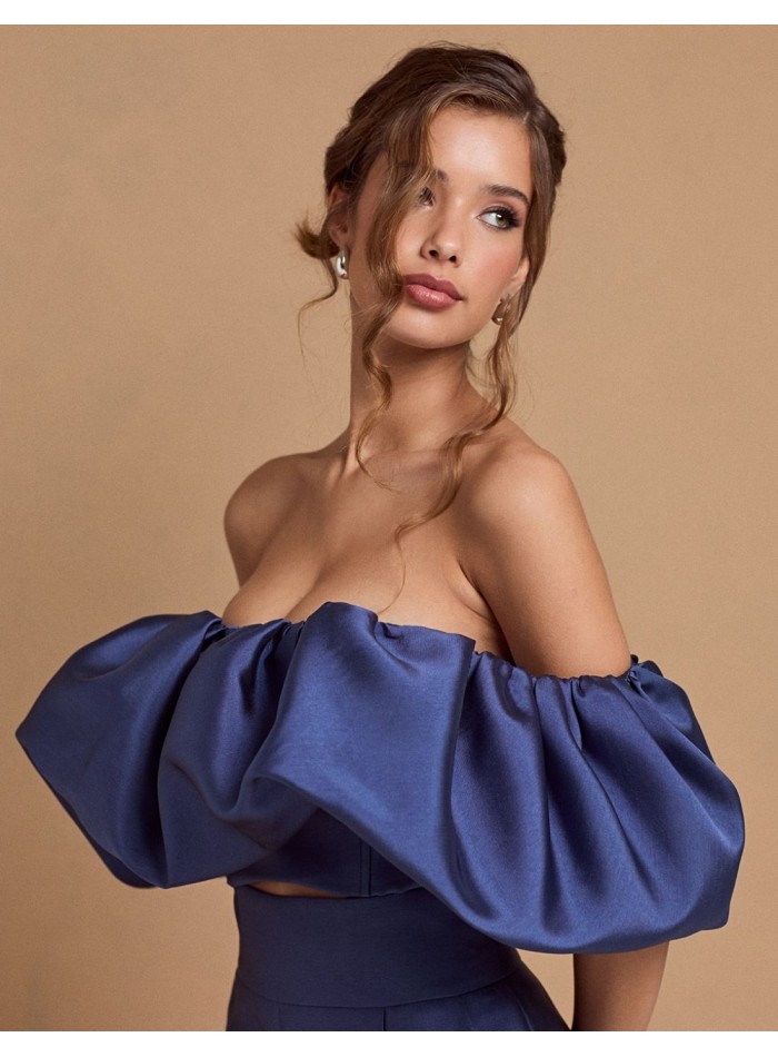 Straight long blue party pants with high rise