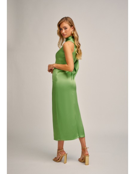 Vestido midi asimétrico verde manzana con manga abullonada para invitada de boda
