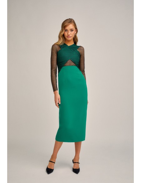 Green and black mini dress with crossbody and mesh