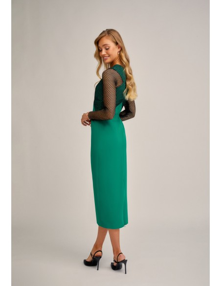 Green and black mini dress with crossbody and mesh