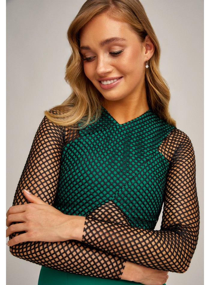 Mini robe verte et noire avec corps croisé et...