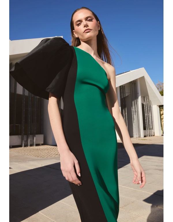 Robe midi asymétrique à épaules découvertes et manches en... 2