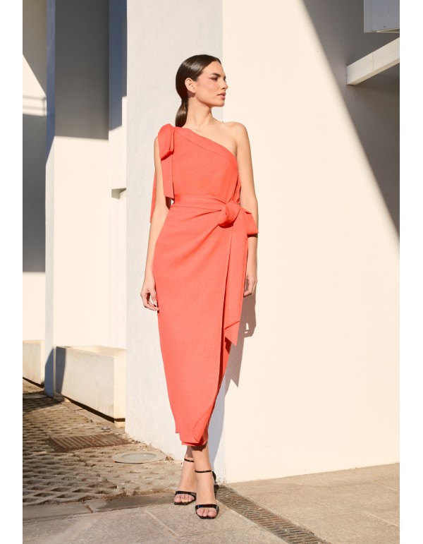 Jupe midi orange avec laçage latéral en faux lisse 2