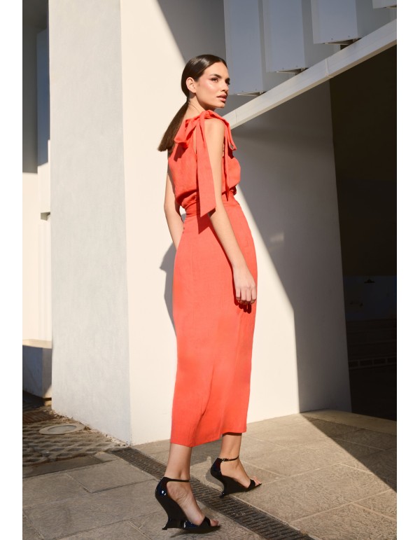 Orange asymmetrical top with lacing on the shoulder 2