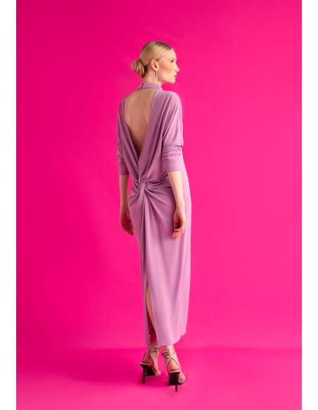 Robe d'invité midi lilas avec dos ouvert et manches chauve-souris