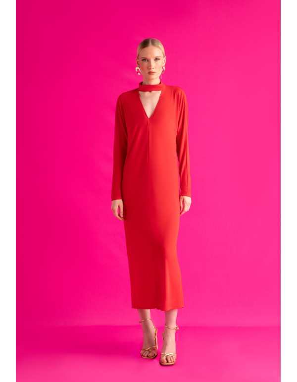 Vestido en crepé ligero con mangas murciélago y espalda descubierta 2