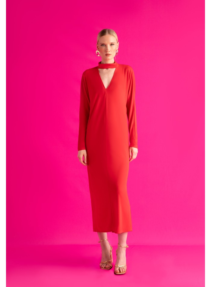 Robe midi avec dos ouvert et manches chauve-souris