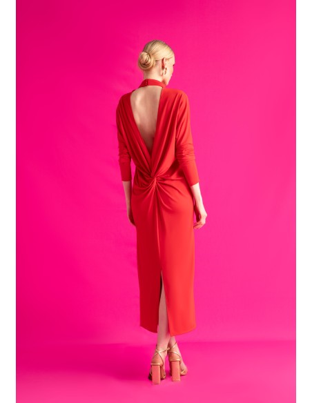 Robe midi avec dos ouvert et manches chauve-souris