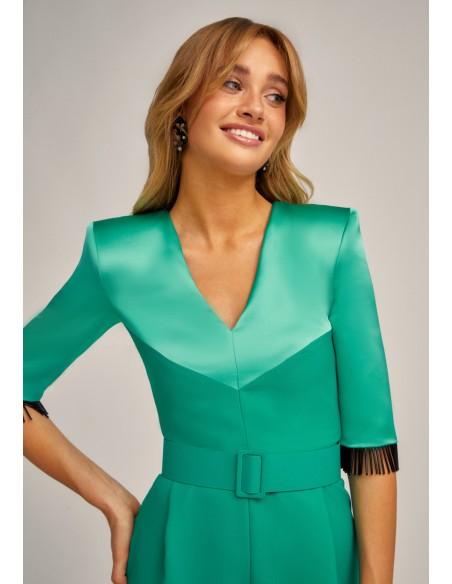 Aqua green party jumpsuit with crystal bangs