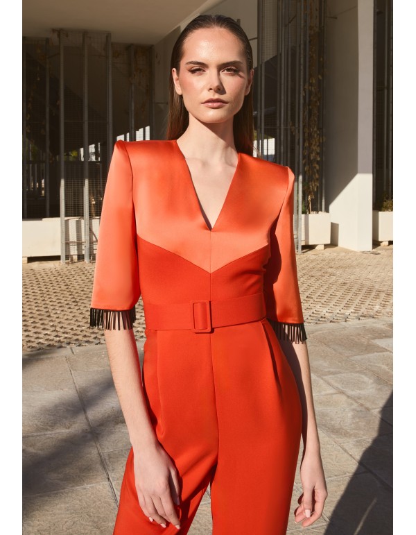 Combinaison de fête orange en satin crêpé avec franges en... 2
