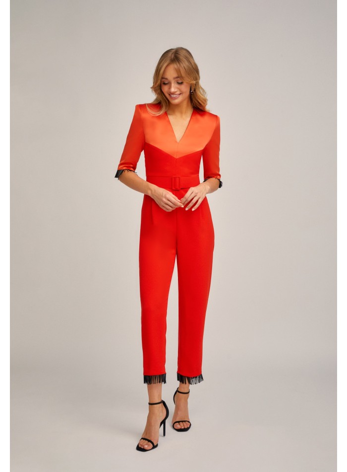 Orange party jumpsuit in crepe satin with...