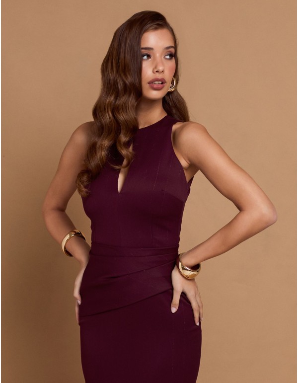 Robe midi bourgogne à encolure en goutte d'eau et à rayures 2