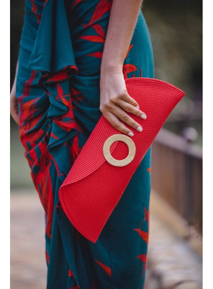 Sac en raphia avec anneau en bronze africain