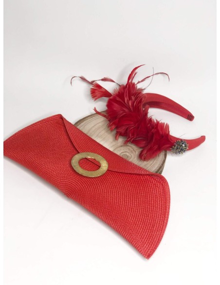 Raffia bag with african bronze ring