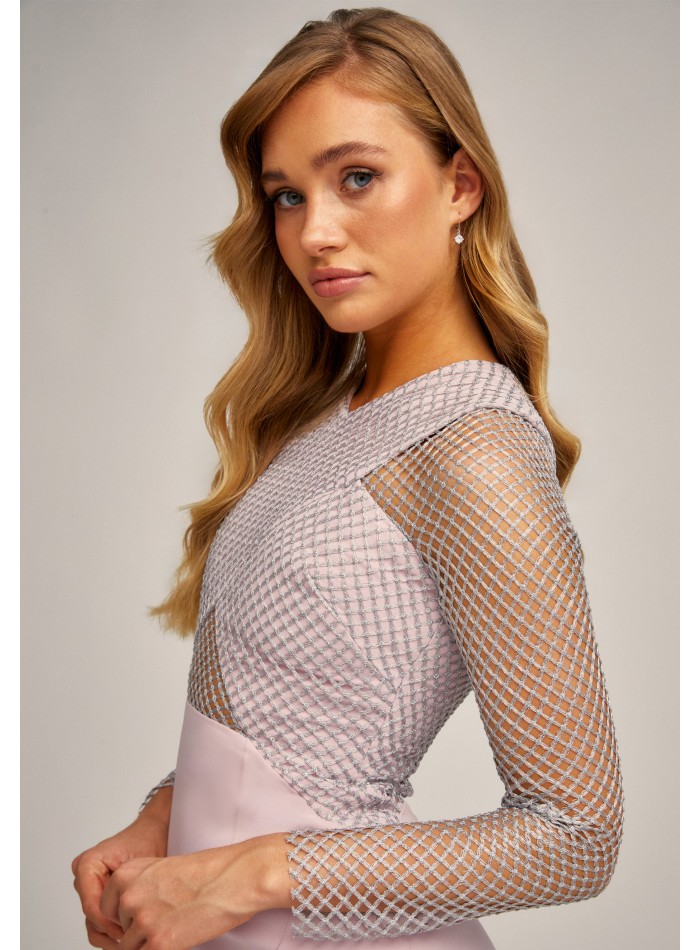 Powder pink mini dress with crossbody and mesh