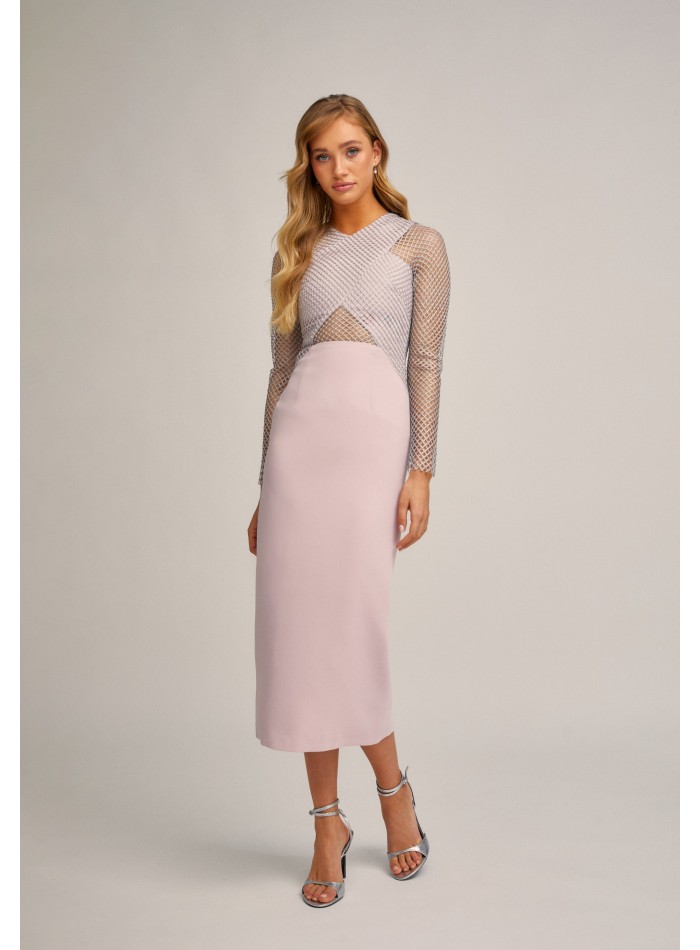 Mini robe rose poudré avec corsage croisé et filet