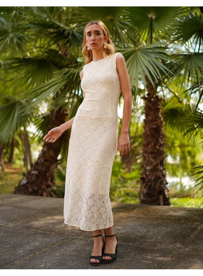 Robe midi blanc cassé avec épaulettes
