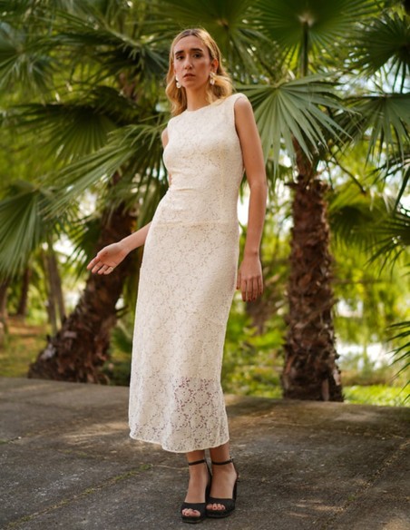 Robe midi blanc cassé avec épaulettes