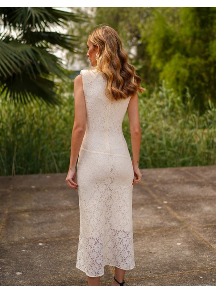 Off-white midi dress with shoulder pads