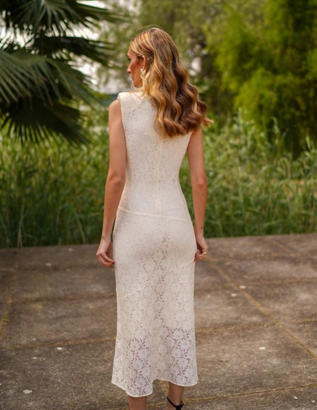 Robe midi blanc cassé avec épaulettes