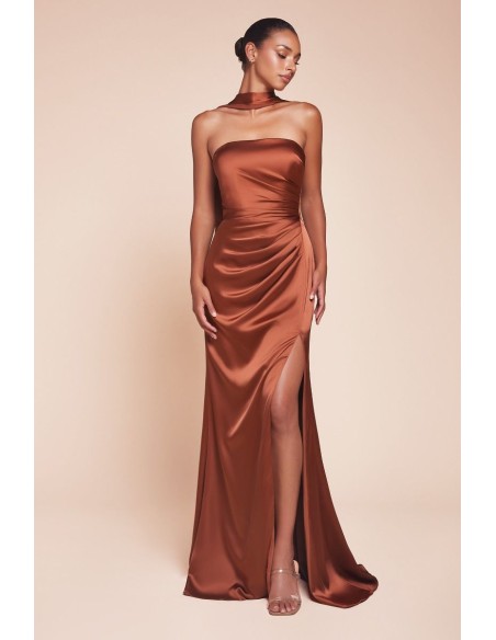 Straight strapless long strapless gown