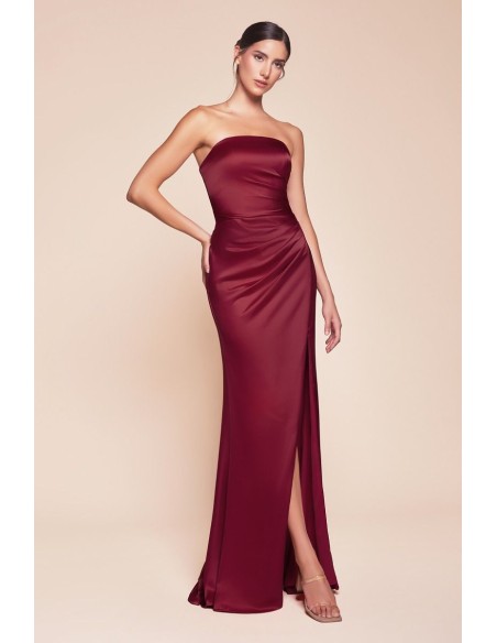 Straight strapless long strapless gown