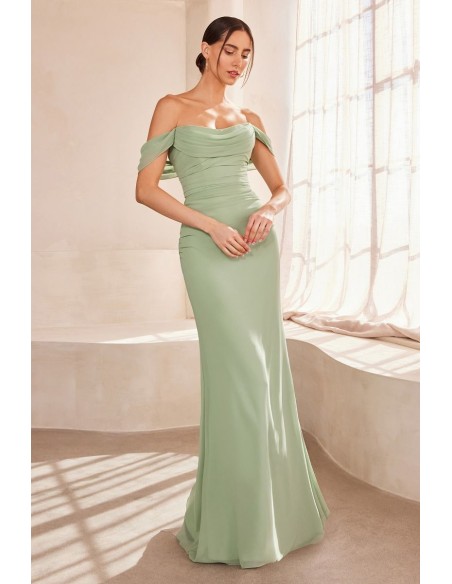 Long gown with draped bandeau neckline