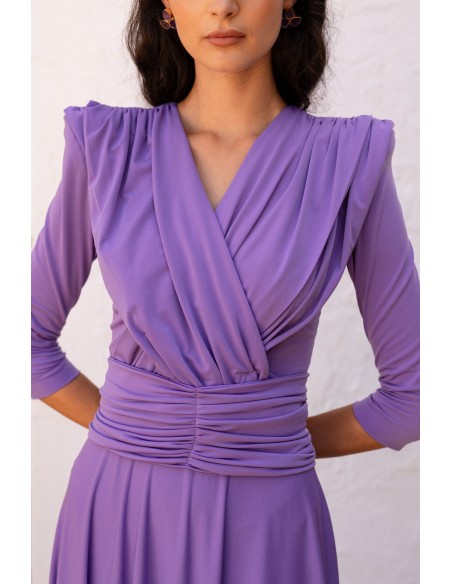 Mauve knitted midi dress with draped bodice