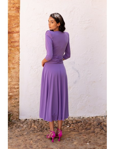 Mauve knitted midi dress with draped bodice