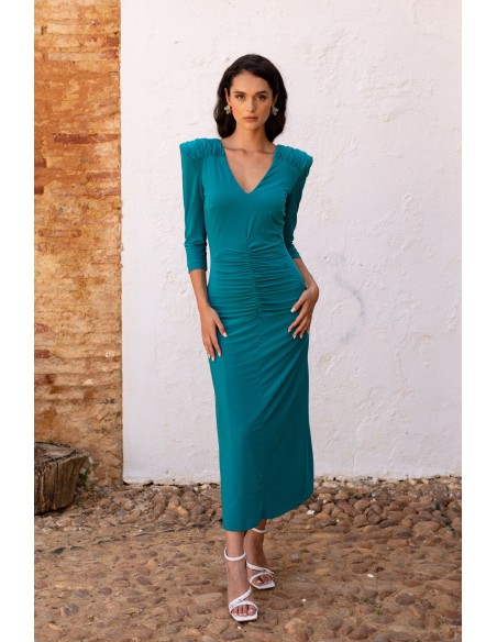 Vestido midi de invitada verde con espalda cascada