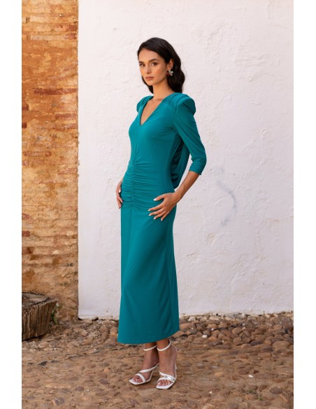 Green midi guest dress with waterfall back