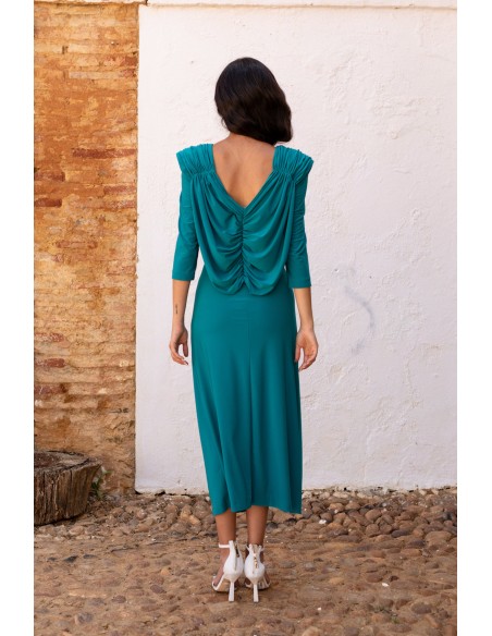 Green midi guest dress with waterfall back