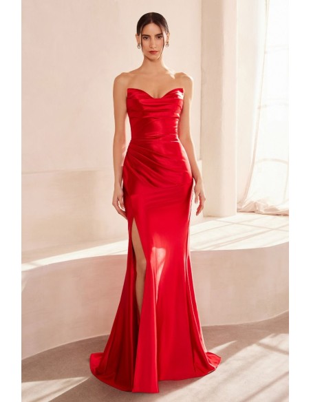 Strapless satin sweetheart neckline long gown