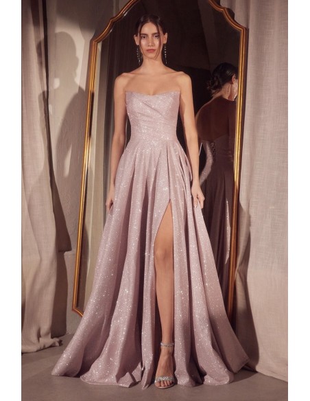 Vestido de fiesta palabra de honor con tejido brillante color rosa